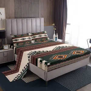 Feelyou Cowboy Theme Bedding Sheet Set - Native Look, Breathable Fabric, Deep Pockets, Blue-Brown-Beige Aztec Tribal Fitted Sheets, Multi-Size for Kids’ Beds (King, Twin)