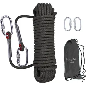 12mm Diameter 5100 LB Max Impact Heavy Duty Static Climbing Rope, Professional Rappelling Rope for Outdoor, High Strength Polyester Rope for Tree Climbing, Hiking, Camping, Escape, Hammock - Multiple Lengths & Colors