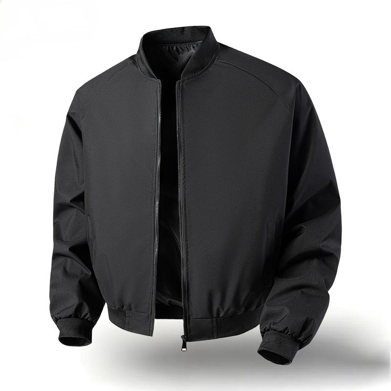 Men's Vintage Long-Sleeve Plain Baseball Bomber Jacket - American-Style Lightweight Windproof Waterproof Fitted Streetwear Outerwear, Casual Daily Clothing Products