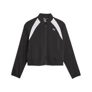 PUMA Womens Fit Woven Fashion Jacket Training Athletic Outerwear Casual Full Zip Compression - Black