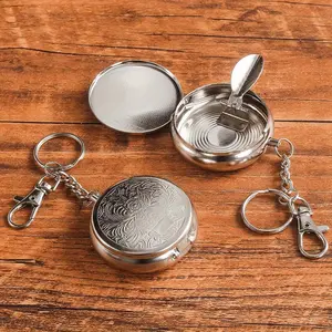1 Piece Creative Lid Ashtray Mini Portable Ashtray Keychain Stainless Steel Travel Ashtray Storage Box, Portable and Durable