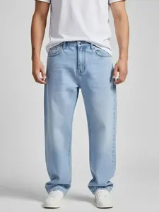 Men's Casual Comfy Denim Straight Leg Jeans with Bleached Wash, Perfect Gift Idea for Husband or Friend, Loose-Fitting Denim Jeans for All Seasons