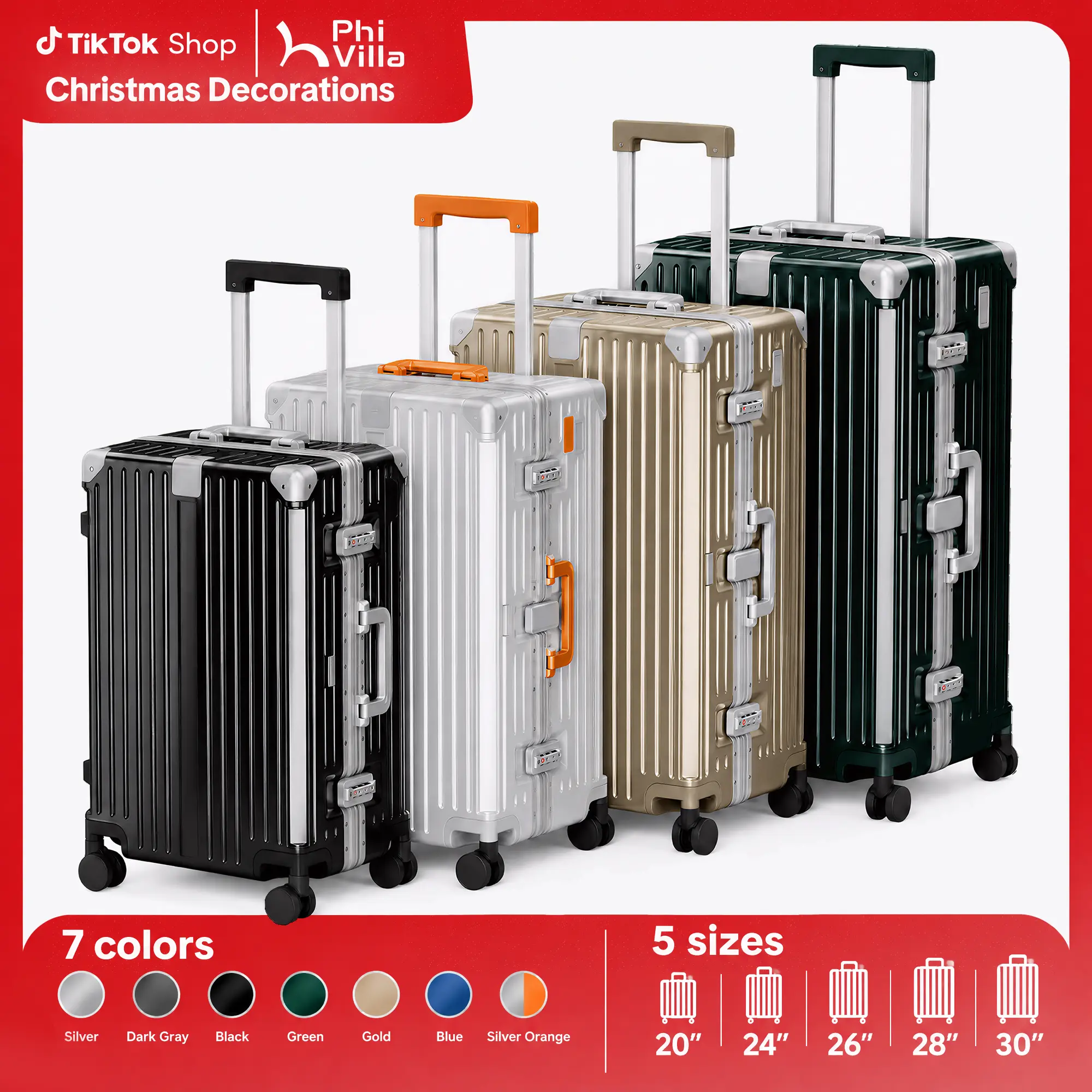PHIVILLA 20/24/26/28/30 Inch Luggage, Travel Thickened Aluminum Frame Suitcase with TSA Spinner Wheels, 3-Layer PC Hardside Zipperless Travel Suitcase with Type-C USB Charging Port, Cup Holder, TikTokShopBlackFriday