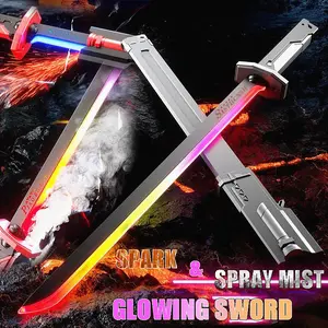 Interstellar Lightsaber Samurai Sword - 31.5in Type-C Rechargeable, 8-Color LED Modes, Sound, Spark & Fog Effects, Black Lightsaber LED Lights, Light Up Saber for Cosplay, Christmas Gifts