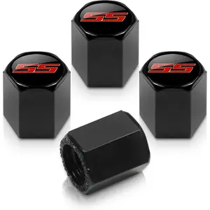 Camaro SS Logo Black Tire Stem Valve Caps