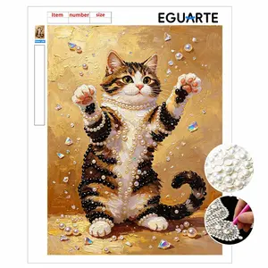 Golden Cat Theme Pearl Decoration Painting, DIY Art Pearl Wall Hanging, Mosaic Cross Stitch Kit, Pearl Puzzle Gift for Friends