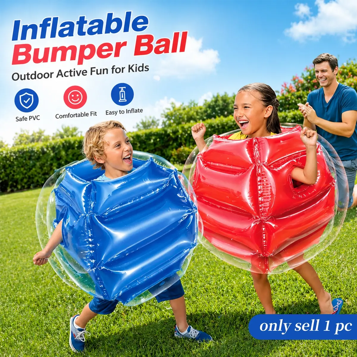 Bounce Body Bumpers, Bubble Ball Human Inflatable Collision, PVC Durable Buffer, Blue Bounce Balls, Bouncy Ball, Team Outdoor Backyard Fun, Inflatable Bounce Body Ball, Suits for Indoor Outdoor Entertainment