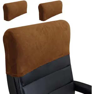 Stretch Office Chair Headrest Cover, Velvet Headrest Protector for High Back Computer Recliner Chairs, 2 Pack, Caramel