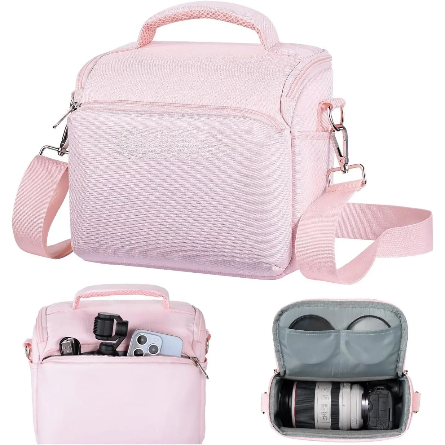 SQ-PHP009 Personalized Metal Accessory Zip-Up Camera Shoulder Bag - Compact Crossbody Sling Case for DSLR/SLR Cameras, Photographers, Commuting