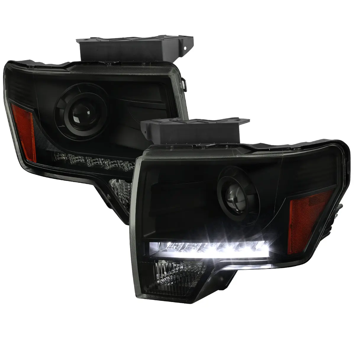 2009-2014 Ford F-150 Projector Headlights w/ LED Light Strip (Black Housing/Smoked Lens)