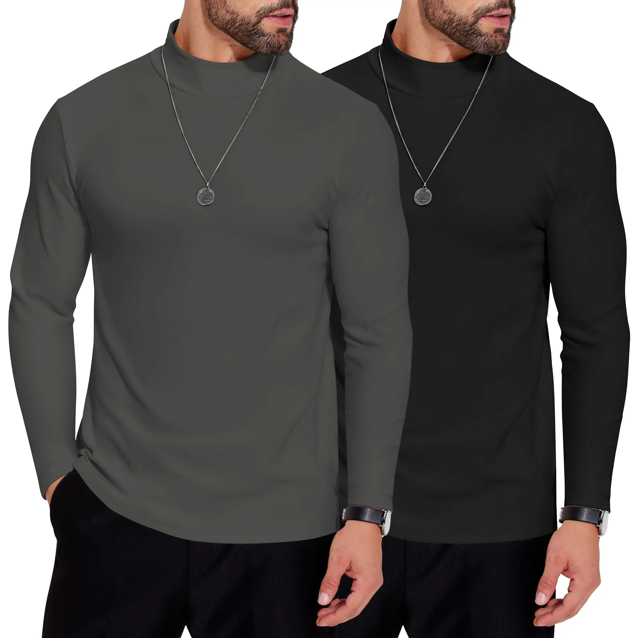 COOFANDY Men's Mock Neck Turtleneck Fleece Long-Sleeve Slim-Fit Layer Top, Casual Fabric Basic Pullover, Suit, Knitted, Stretch, Thickened Neck, Business, Plain, Jeans, Shirts, 95% Polyester, 5% Spandex For Flex, Basic Look, Dates