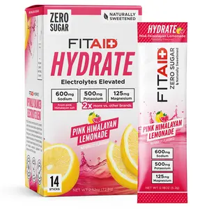 FITAID Hydrate Pink Himalayan Lemonade - Zero Sugar Electrolyte Blend with 600mg Sodium 500mg Potassium & 125mg Magnesium Naturally Sweetened Drink 14 Sticks