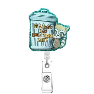 Cute Cartoon Raccoon Pattern Badge Holder, Badge Reels Retractable, 1 Count Retractable Badge Reel, Acrylic ID Holder for Nurses, Doctors, Students & Office Staff