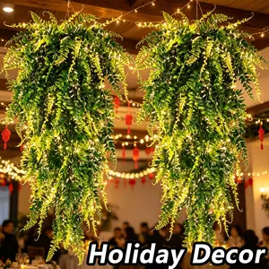 4Pcs UV Resistant Artificial Hanging Boston Fern Plants, Artificial Boston Ferns, Fake Ivy Greenery, Realistic Faux Hanging Plants, No Maintenance Indoor Outdoor Wall Room Courtyard Porch Home Garden Decor,UV resistant