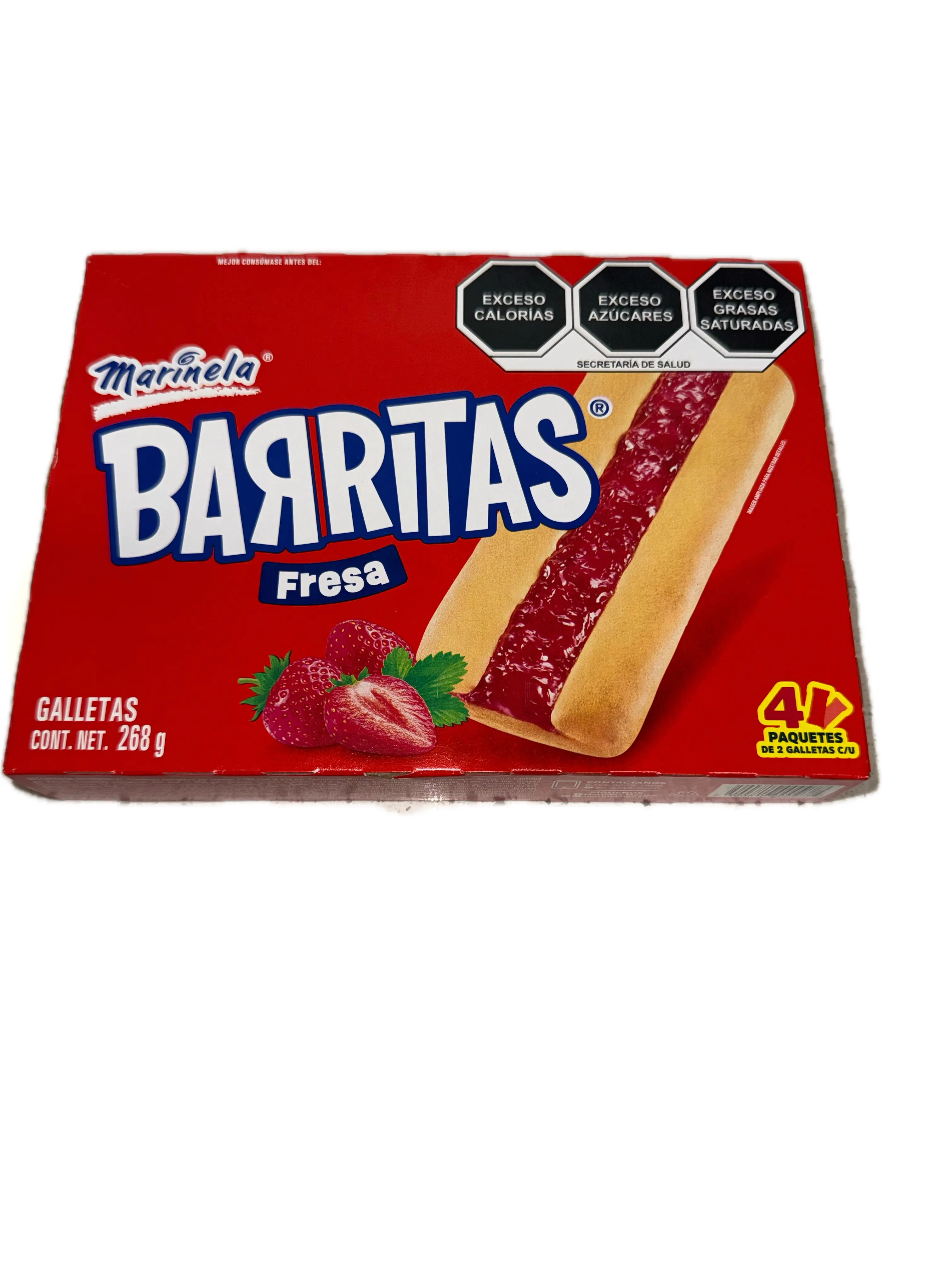 Barritas Marinela de Fresa 268g | Marinela Barritas Strawberry Filled Cookies - 4 Packs (8 Cookies Total), 268 g