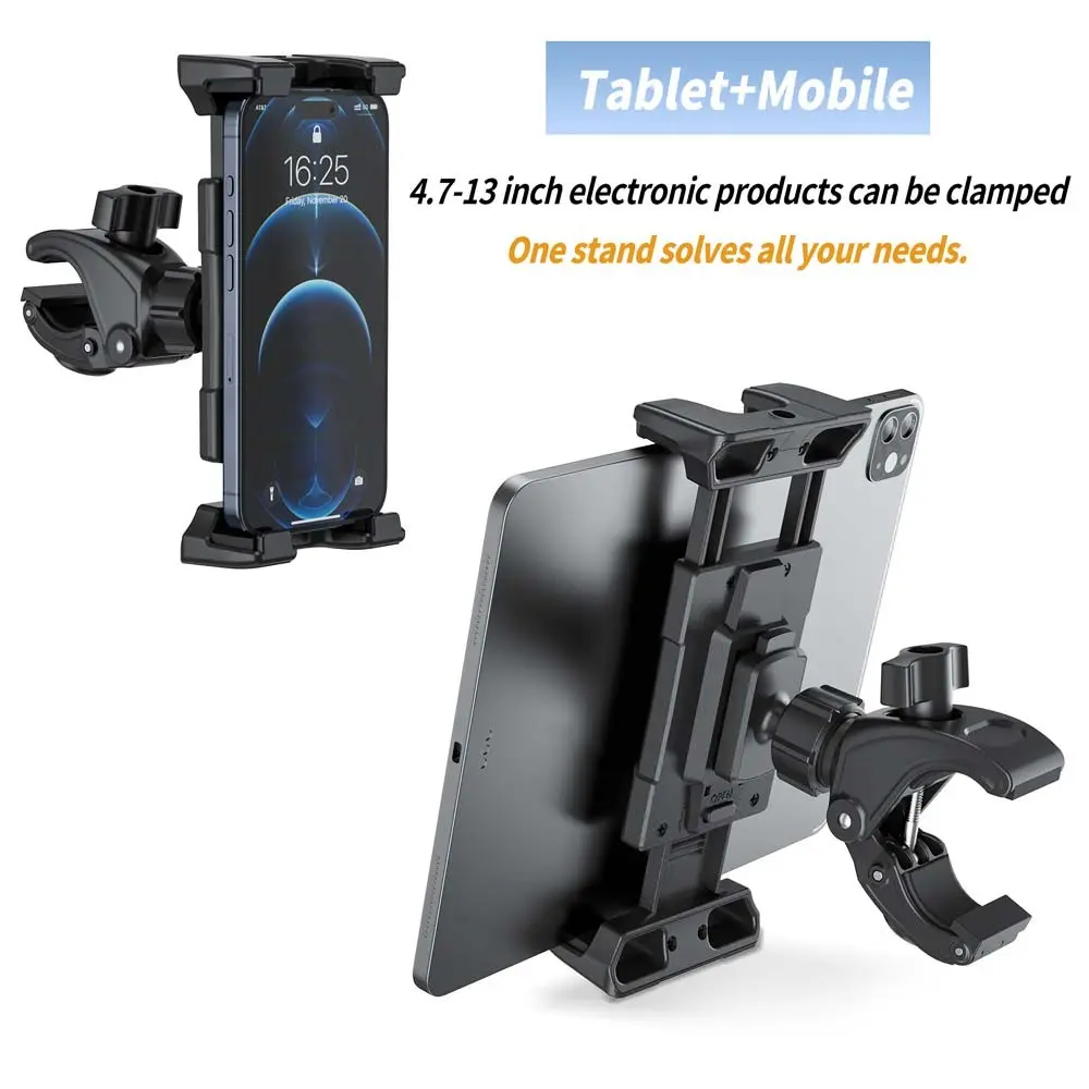 OHLPRO Treadmill Tablet Holder for iPad Mic Stand Mount, Bicycle Handlebar Clamp for Microphone Peloton Exercise Spin Bike Stroller for 5-13” iPad Pro 12.9 Air Mini, Galaxy Tab, Fire HD 10 Accessories, Tablet Stands