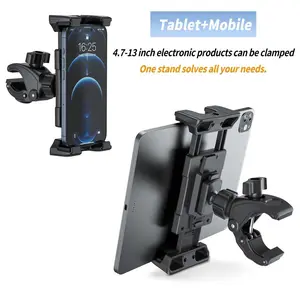 OHLPRO Treadmill Tablet Holder for iPad Mic Stand Mount, Bicycle Handlebar Clamp for Microphone Peloton Exercise Spin Bike Stroller for 5-13” iPad Pro 12.9 Air Mini, Galaxy Tab, Fire HD 10