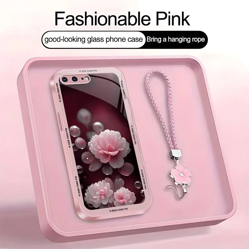Suitable for [iPhone 8 Plus] high-end women's phone case🤩，a beautiful four-leaf clover lanyard is included🍀, beautiful floral pattern, elegant and sophisticated， drop-resistant and fingerprint-proof YM99
