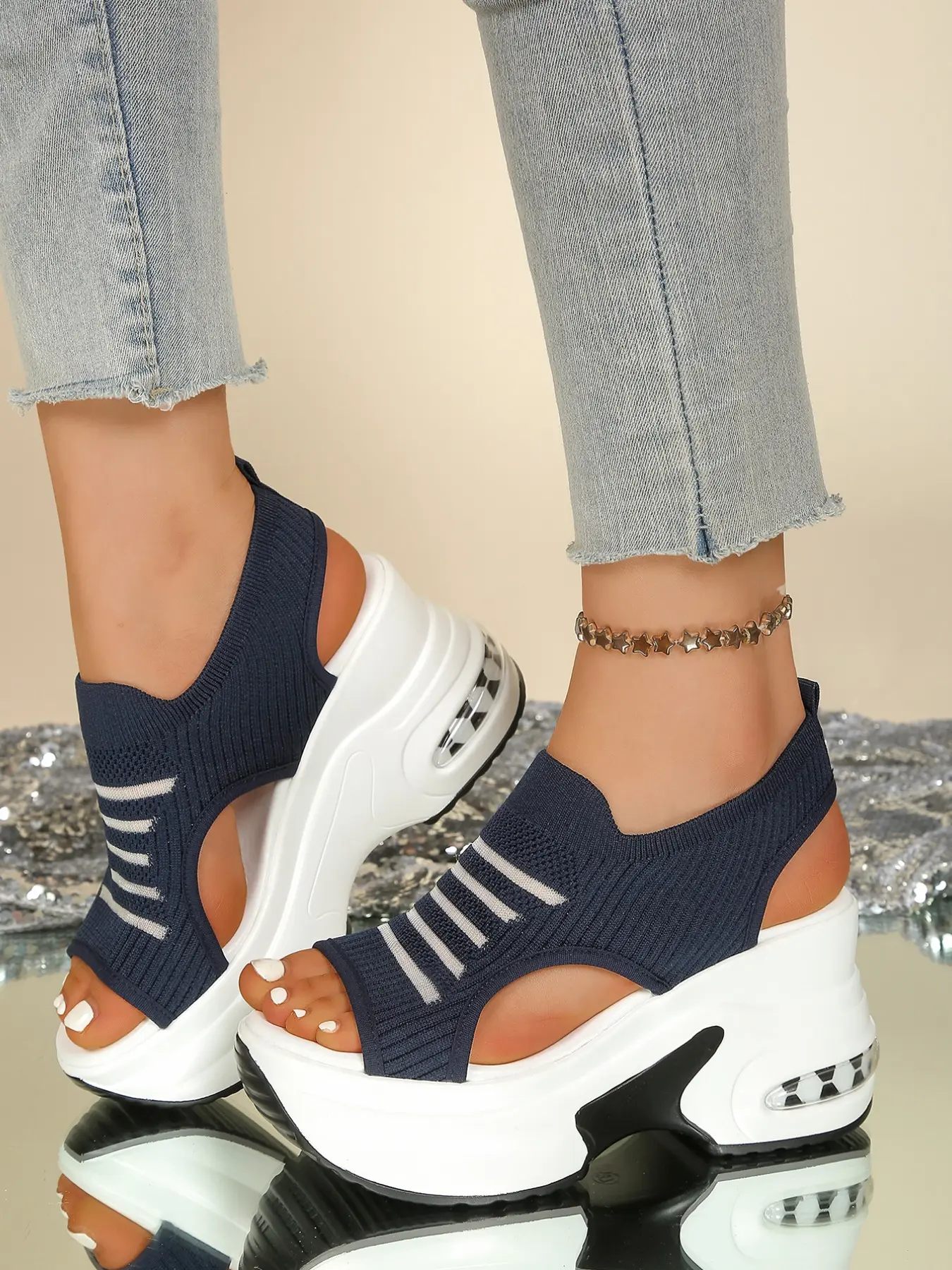 Women's Summer Sports Thick Sole Wedge Breathable Mesh Shoes, Comfortable Versatile Sneakers, Stylish and Lightweight Footwear, Thick Soled Sneakers
