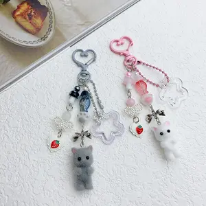 Fashion Cute Animal Rabbit Kitten Bag Pendant Academy StyleGraduation Season Thanksgiving Easter Love Keychain Phone Accessories