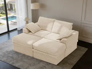 NABUMI 71" Small Modular Corduroy Couch, 2-Seater Loveseat with Fixed Arms, Hidden Storage, Extra Deep High Seat, Ottomans, Free Combination, Tool-Free Assembly, 2-Package Shipping (Black, Beige, Dark Gray, Green)