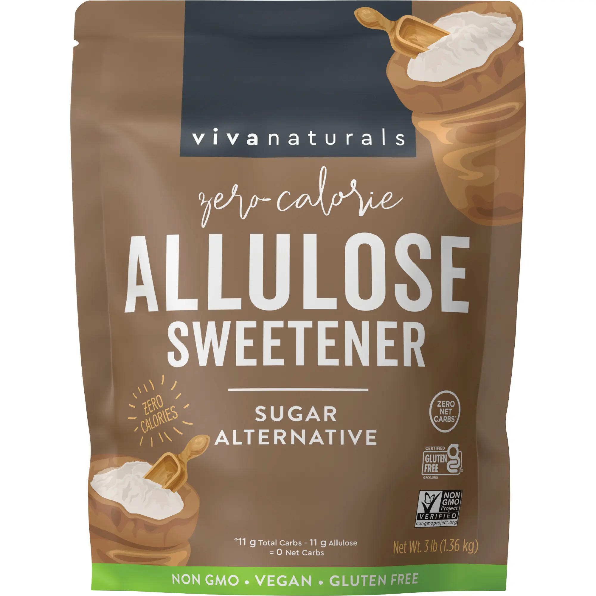 Viva Naturals Allulose Sweetener, 3 lb – Zero Calorie Sugar Alternative, Clean Sweet Taste, No Aftertaste, Ideal for Baking & Sweetening, Keto Friendly, Non-GMO
