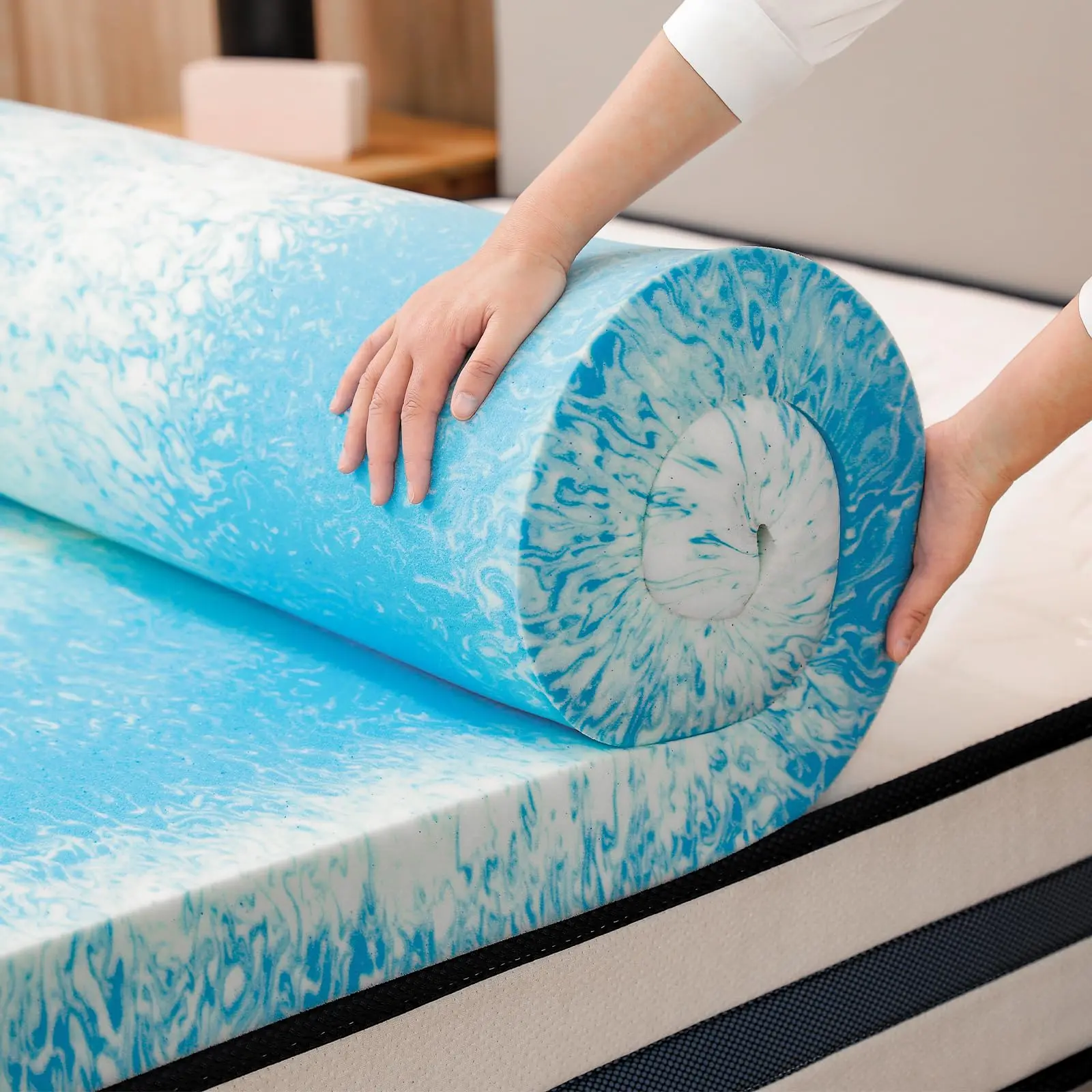 3 Inch Gel Memory Foam Mattress Topper, Queen Size Cooling Bed Topper for Back Pain & Pressure Relief 3 Inch Queen Memory Foam Mattress Topper, Cooling Gel Infused Mattress Pad, Ventilated Bed Topper for Pressure Relief Blue
