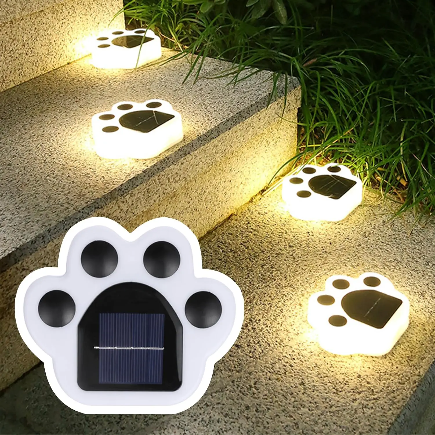 4Pcs Paw Print Solar Garden Lamps - Low Voltage Landscape, Outside Patio, Pathway Outdoor Lights with Built-in Cells & Bulb, Decking Decor for Lawn, Christmas, Low Voltage Landscape Lights