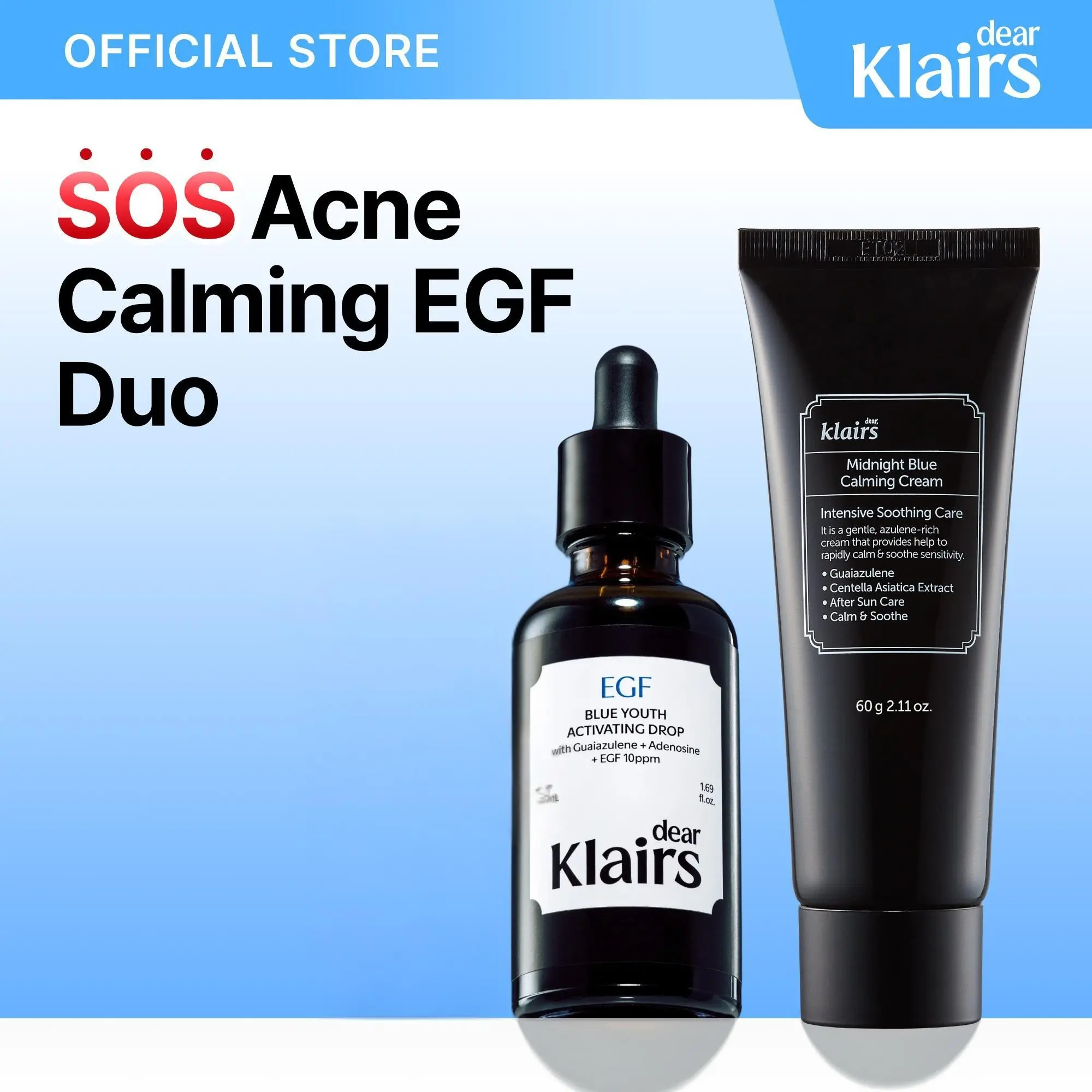[Dear Klairs Official] SOS Acne Calming Duo Kit - Instant Redness Relief, Blemish Recovery & Barrier Repair, Moisturizing