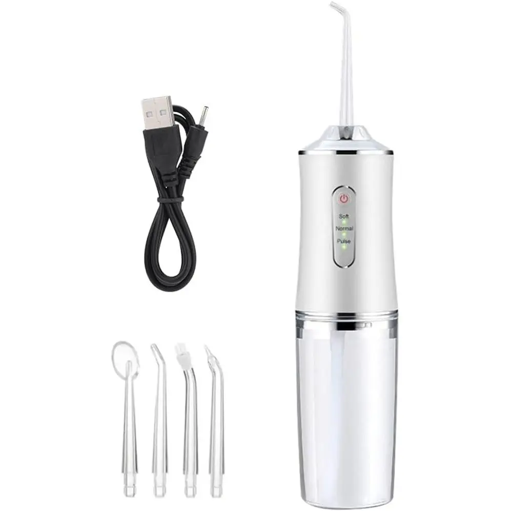 Portable Cordless Water Flosser for Teeth Cleaning – Rechargeable Oral Irrigator with 4 Replacement Nozzles, 3 Cleaning Modes, 360° Rotating Water Jet, 220ml Water Tank, Dental Plaque Remover for Braces, Gum Care, Sensitive Teeth & Travel