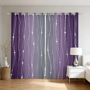 Gray and Purple Watercolor Gradient Curtains & Drapes,Modern Geometric Abstract 50% Blackout Living Room Curtains