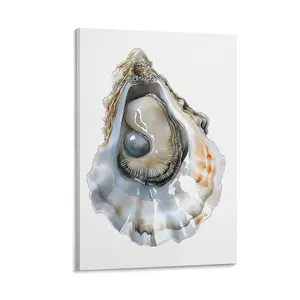 Conch Shell Canvas Art, Abstract Seafood Painting, Colorful Oyster Wall Art, Blue Oyster Poster, Beach House Decor Canvas Poster Bedroom Decor Sports Landscape Office Room Decor Gift Frames Ornaments Decoration Artistic Print Stars