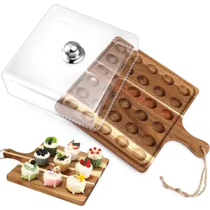 Vercraft Easter Wooden Deviled Egg Platter with Lid and Handle 30 Holes Round Deviled Egg Tray Reversible Charcuterie Board Wooden Serving Tray Containers Holder for Countertop Easter(Acacia)