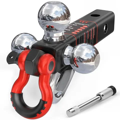 TYT  Heavy-Duty Tri-Ball Mount Trailer Hitch Tools, toolupgrade,2-in Receiver Fit, 1-7/8-in/2-in/2-5/16-in Solid Balls, Tow Hook & Shackle, Anti-Theft Pin Lock, 10,000 lbs GTW, 1,000 lbs Tongue Weight for Trucks
