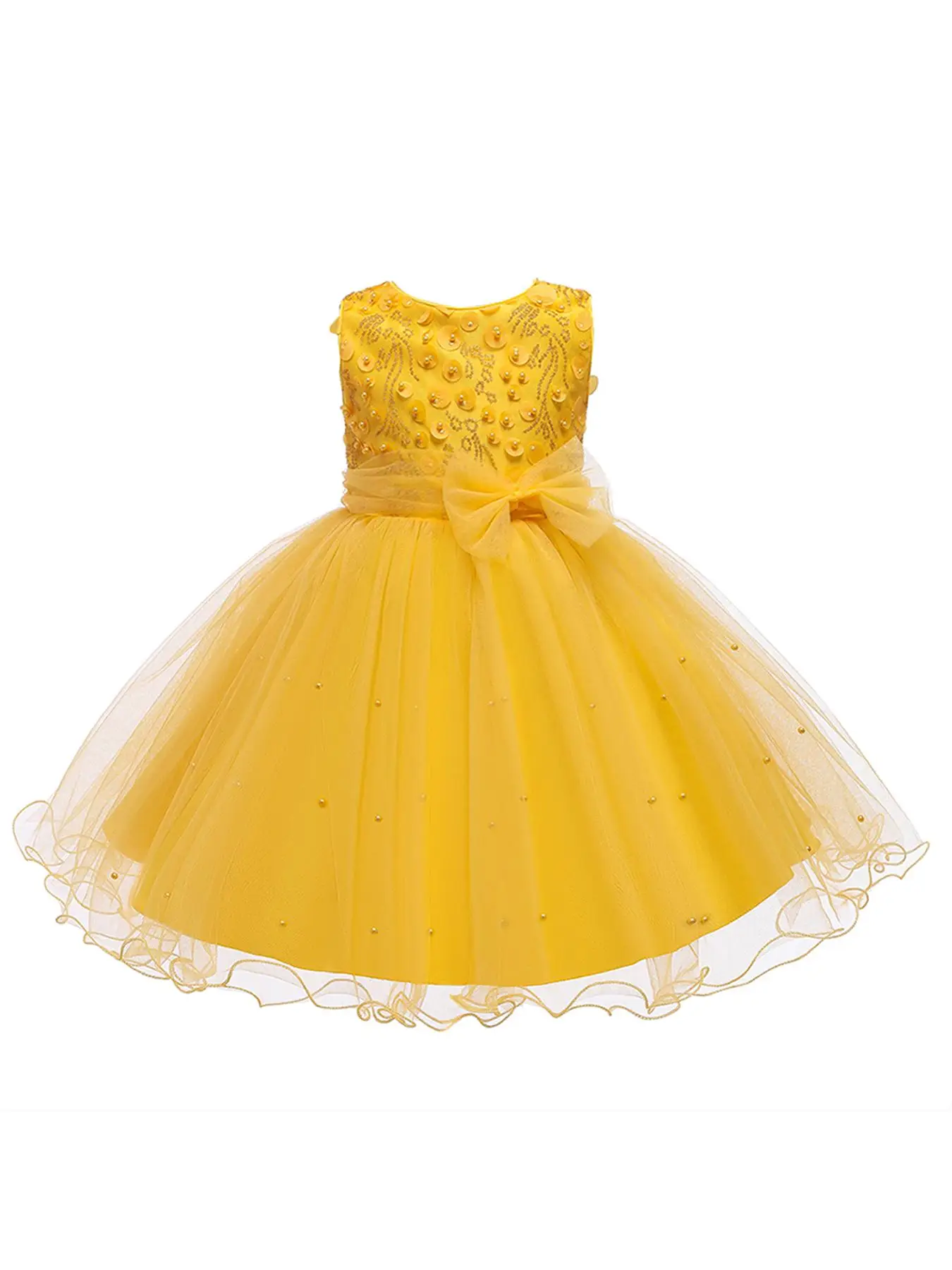 Girl's Contrast Sequin Bow Decor Fit and Flare Dress, Elegant Sleeveless Zipper Back Knee Length Dress for Party Performance Wedding Guest, Kids Clot