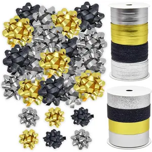 32 count  Bows Set Black   Assorted Size Bows with 8 Curling Ribbon Rolls for Christmas and  Year's Holiday Party  Wrapping