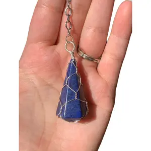 Silver | Gold Wire Wrapped Lapis Lazuli Crystal Keychain