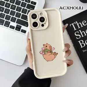 Softcase for iPhone 17 16 E Pro Max 15 Plus 14 13 12 11 XS XR Capybara Tulip Shockproof Silicone Lightweight Anti-Scratch Cover