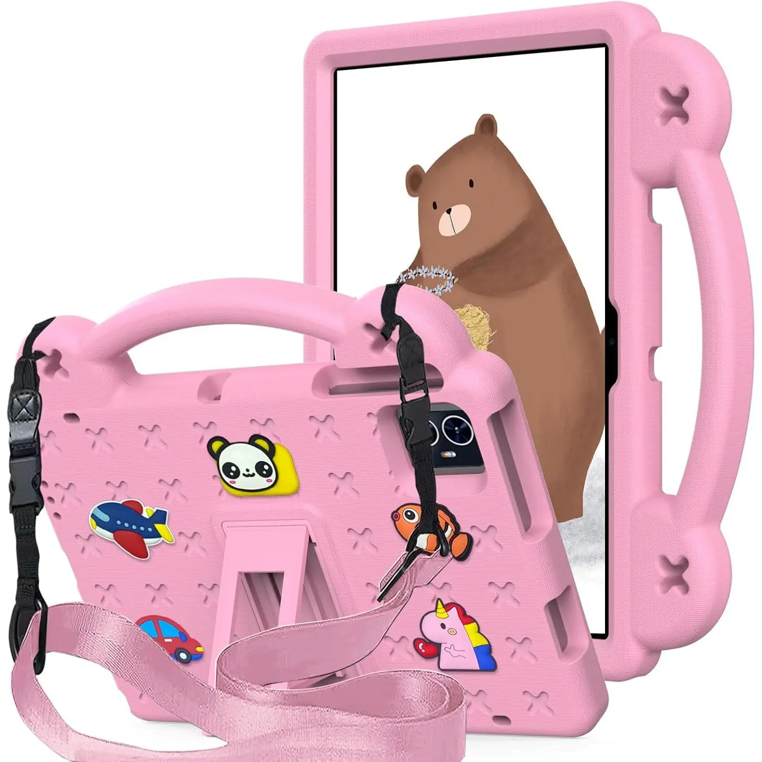 10.1'' T-Mobile Revvl Tab 2 (2025) Cartoon Fig EVA Shockproof Tablet Case with Padded Corners, Stand, Handle, Shoulder Strap - Protective Accessory, Accessories