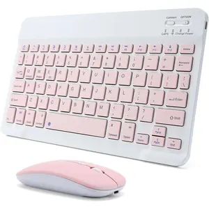 Z-KCS2  Rechargeable Bluetooth Keyboard and Mouse Combo for iPad, Ultra-Slim Portable Wireless Mouse Keyboard for iPad Pro Air Mini iPhone Samsung Tablet Cell Phone Android, iPadOS/iOS 13 and Above (Pink)