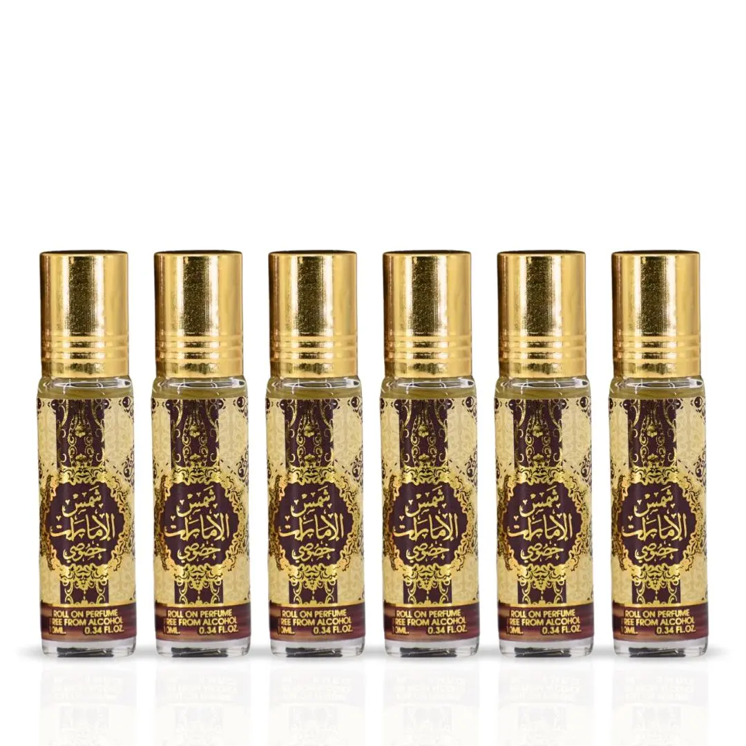 6PCS Shams Al Emarat Khususi Roll-On Perfume Oil - CPO 10ML (0.34 OZ) By Ard Al Zaafaran | Long Lasting, Miniature Perfume Oil For Men & Women. (Pack Of 6)