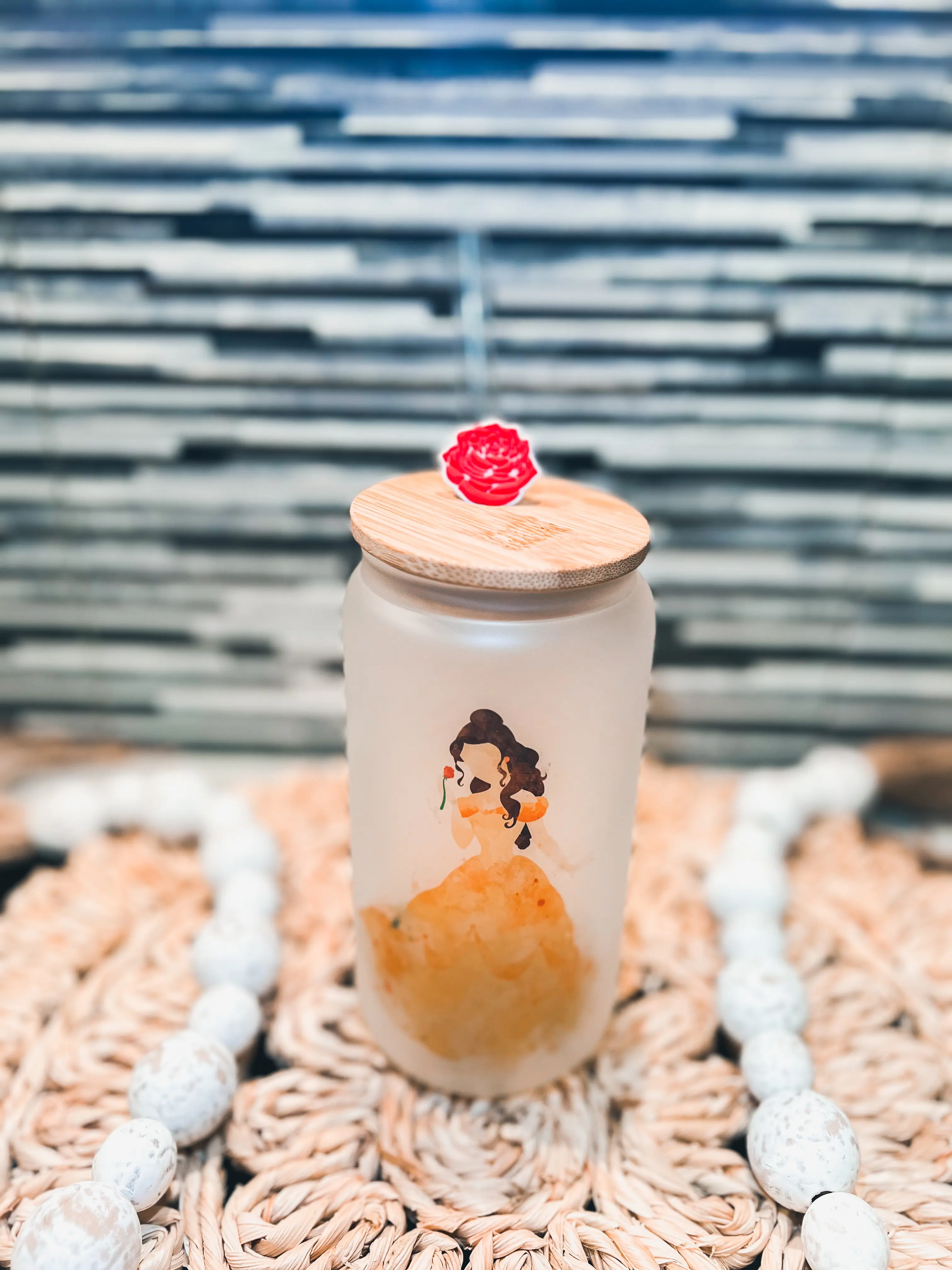 Princess Glass can, Magical Iced Coffee Glass with Lid and Straw, Matcha Princess Cup, Small Gift Ideas, Gifts for Her, coffee cups, gifts for coffee lovers Classic Drinkware Beverage Mug Bottles Tumblers
