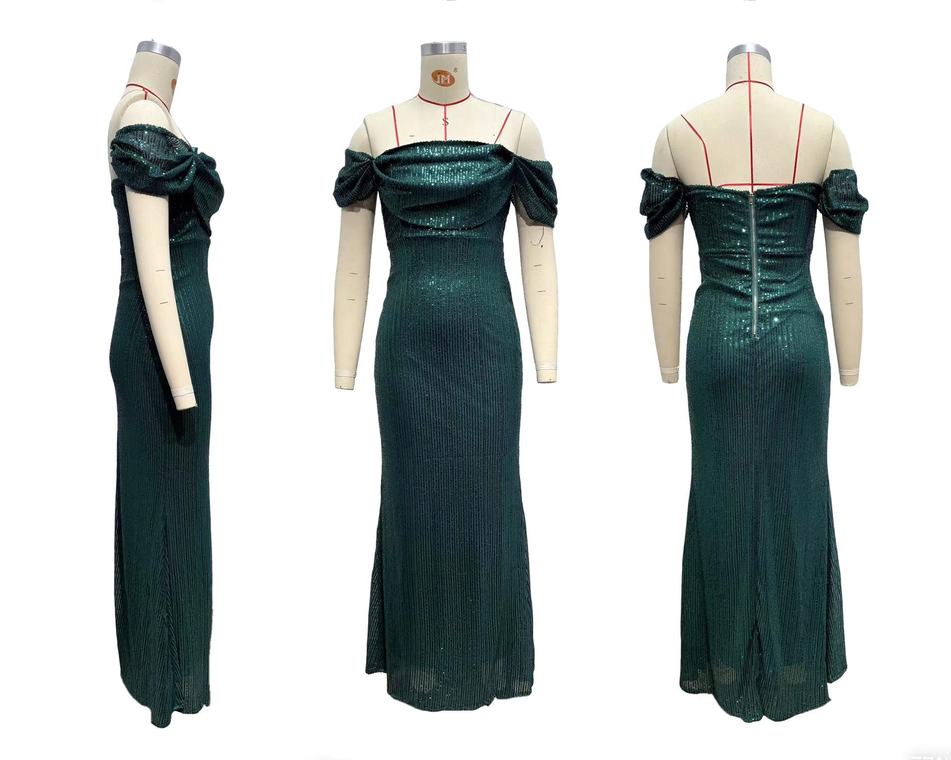 Womens Sequin Off-Shoulder Split Dress