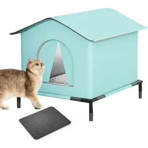Outdoor Cat House - Weatherproof Pet Shelter with Removable Warm Mat, Insulated Kitten Nest & Soft Bedding, Ideal for Patio, Garden, Lawn, and Porch Use