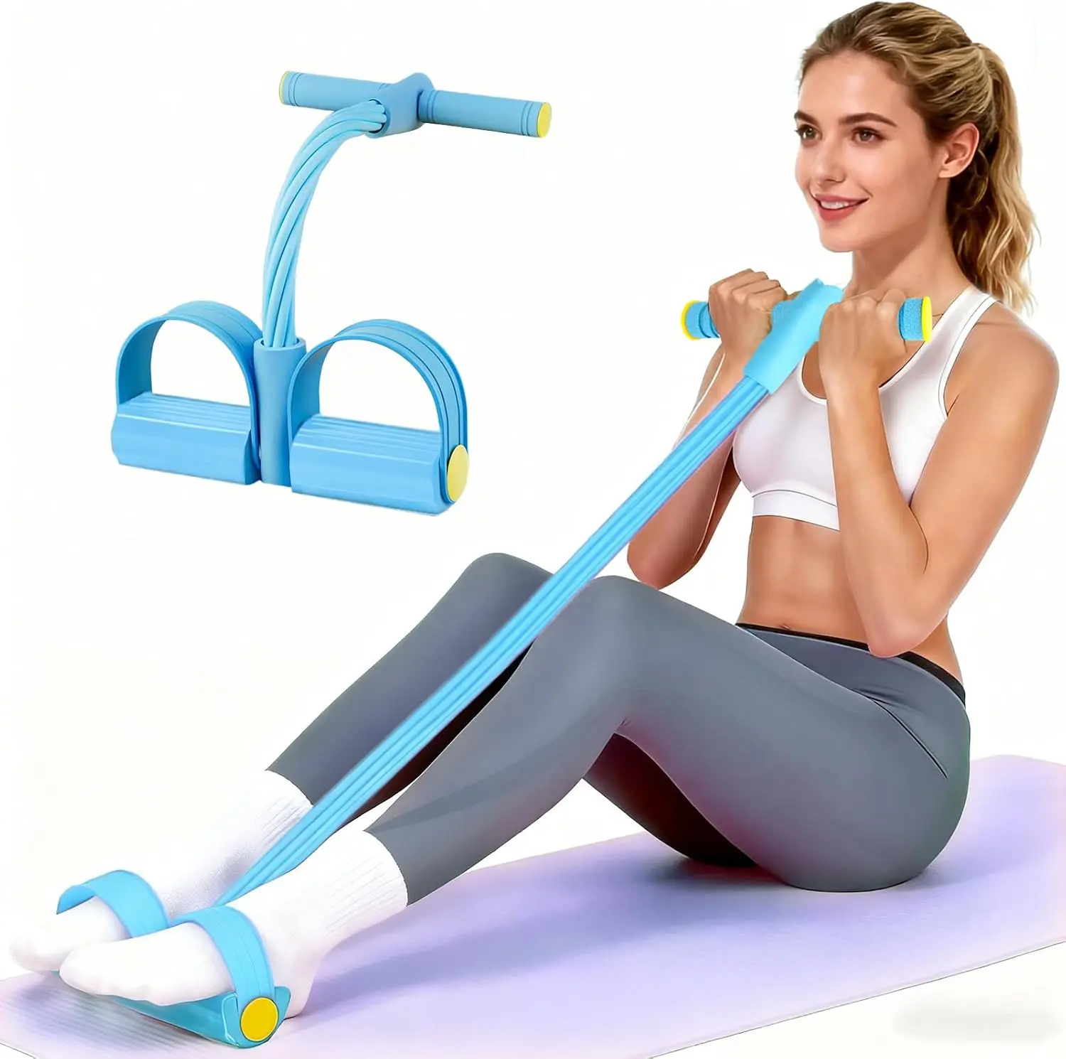 8-Tube Natural Rubber Pedal Resistance Bands with Handles, Multifunctional Fitness Bands for Pilates, Core & Limb Workouts