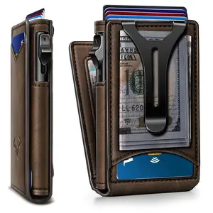Men’s wallet, wallet, ultra-thin gift, metal credit card holder, magnetic leather flip cover