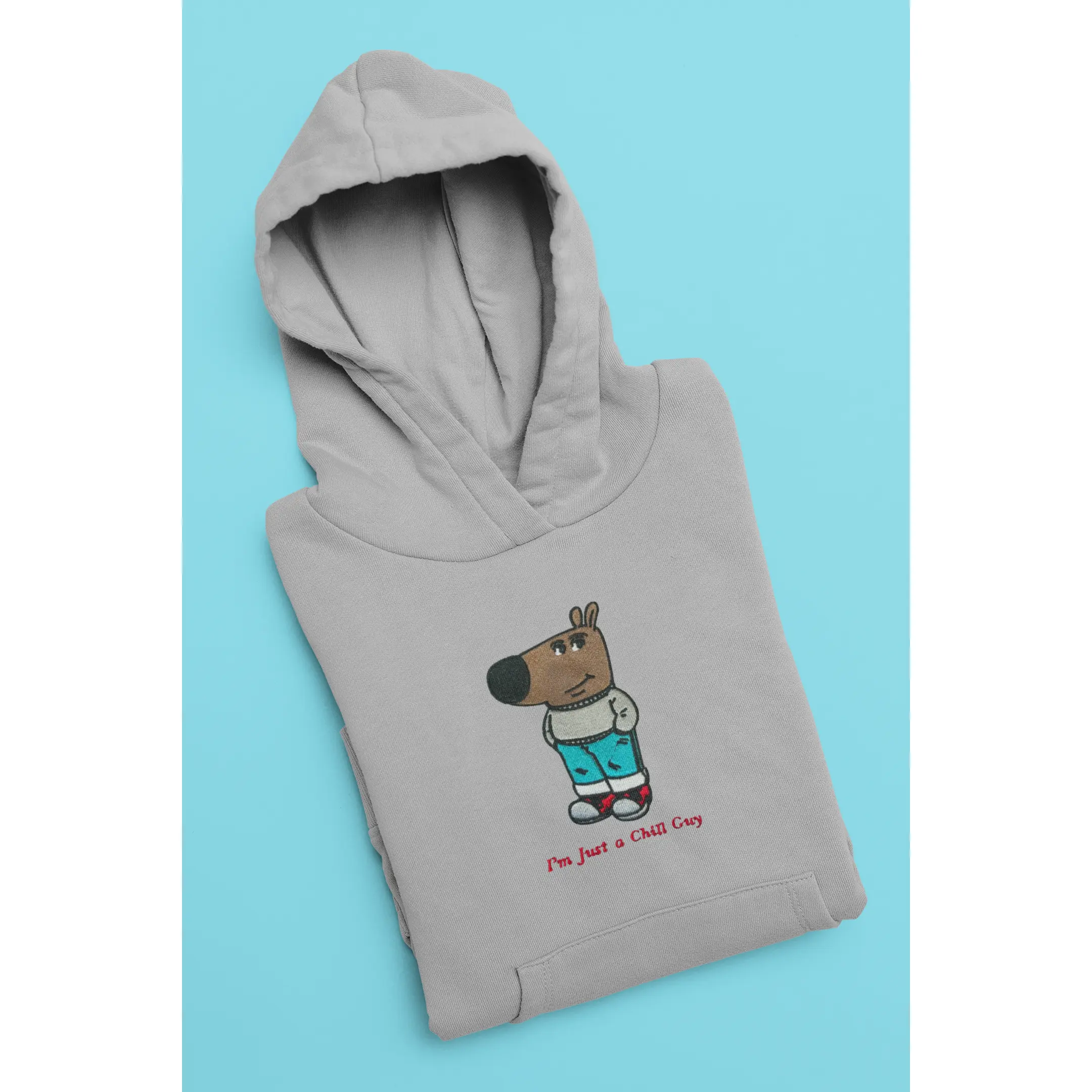 Chill Guy Meme Hoodie - Cotton Pullover with Hood, Embroidered Dog Graphic, and "I'm Just a Dog" Text, Casual Style for Men Menswear Tops