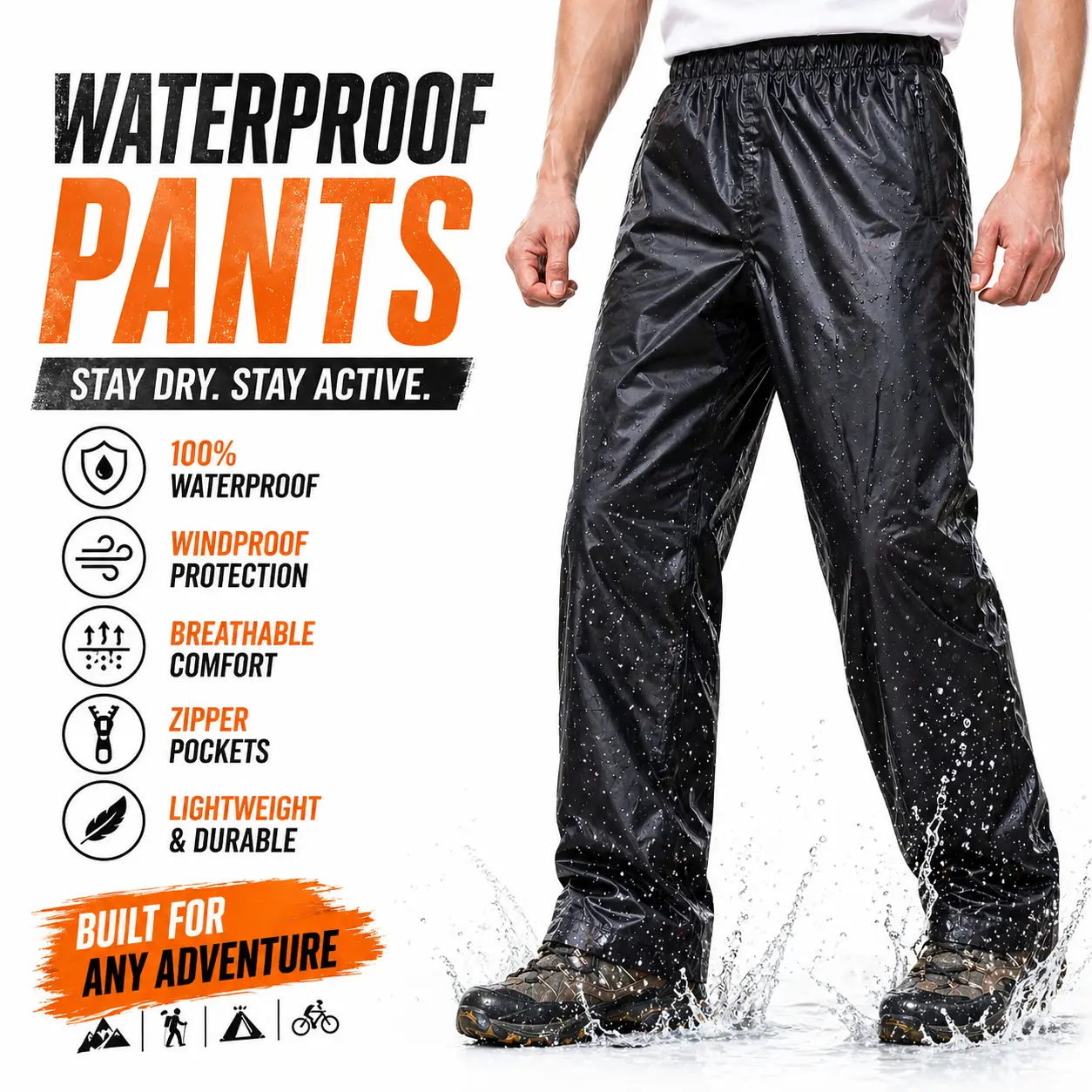 RODEEL 723 Waterproof Pants Men Lightweight Breathable Rainproof Bottoms Durable Rain Trousers Weatherproof Rainwear For Outdoor Hiking Camping Fishing Boating Car Washing Construction Roofing Landscaping Gardening Workwear, Holiday Gift Shirts Blue