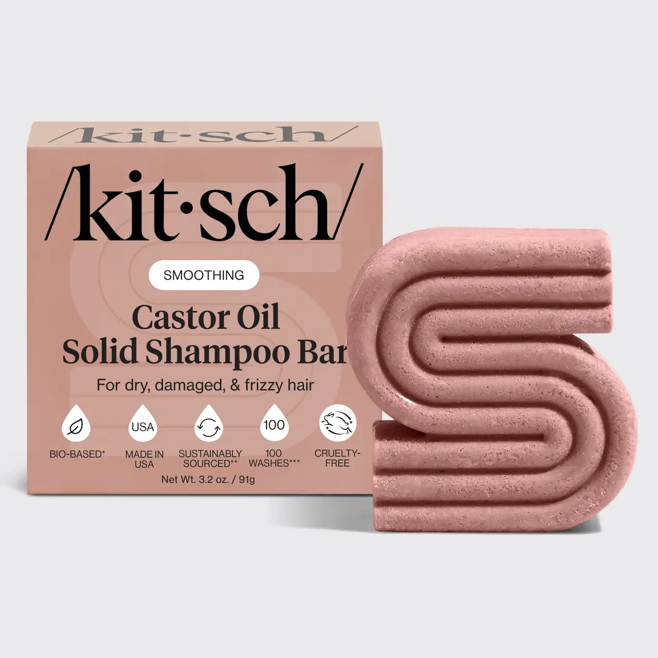 Kitsch Castor Oil Shampoo Bar for Hydration and Moisture, Vegan, Natural Solid Shampoo, Made in USA, Strengthens and Nourishes, Paraben-Free, 3.2oz