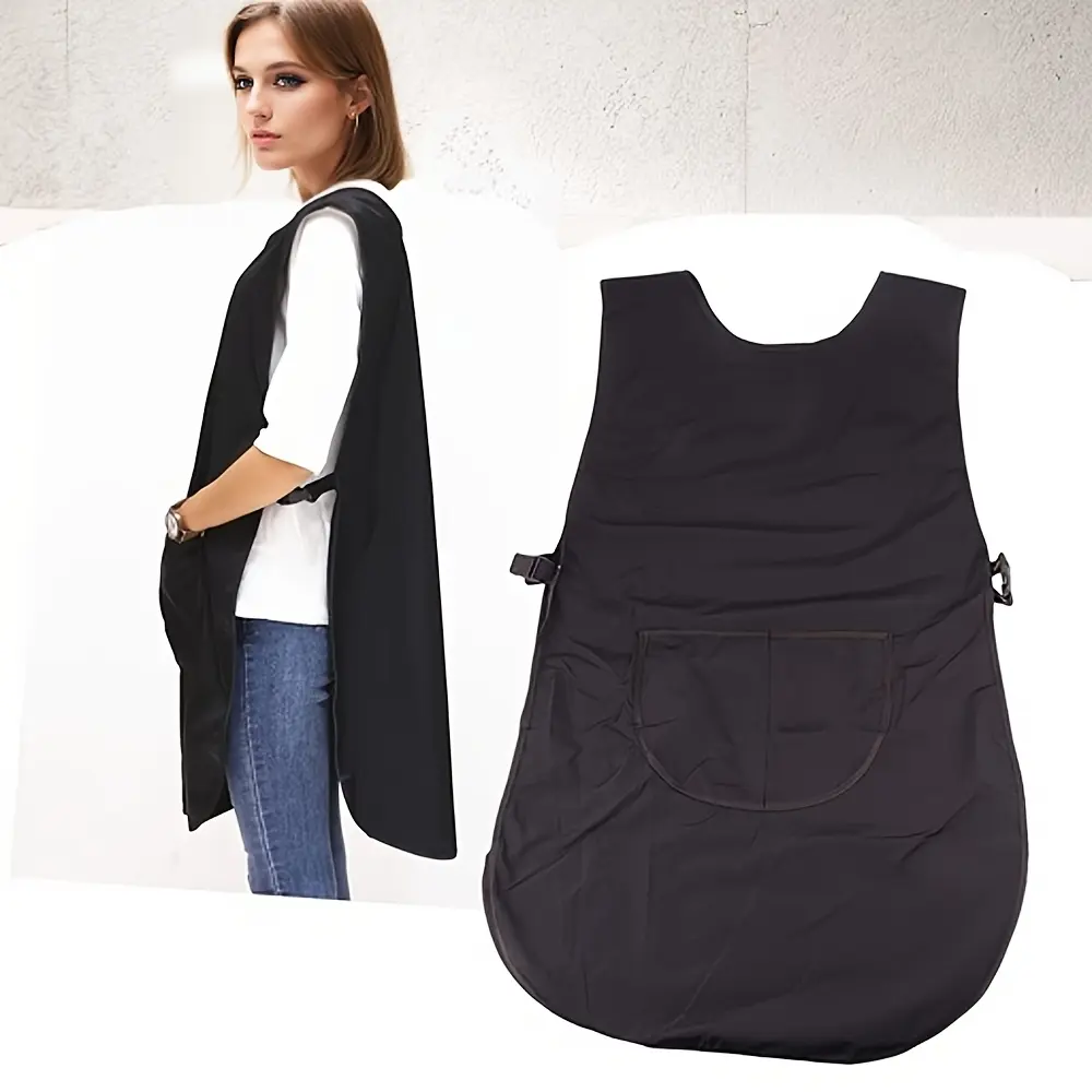 1pc multifunctional black barber cape - durable polyester fiber hairdresser apron with pockets, suitable for salons, pet grooming, and beauticians, holiday gift, Salon Equipment, Salon Supplies, Barber Accessories